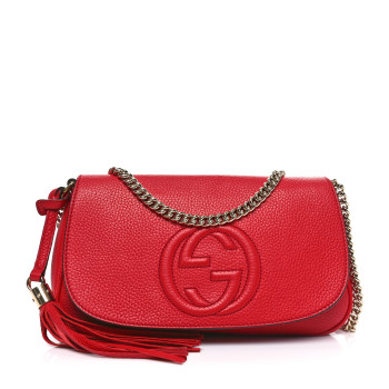 GUCCI Pebbled Calfskin Medium Soho Flap Crossbody Vibrant Red