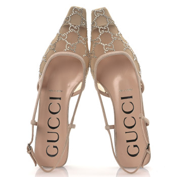 GUCCI Suede Mesh Crystal GG Monogram Slingback Ballet Flats 38 Light Powder Skin Rose