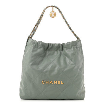 CHANEL Shiny Calfskin Quilted Chanel 22 Light Blue