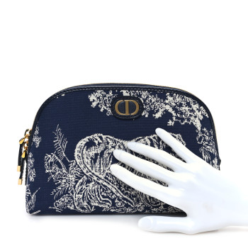 CHRISTIAN DIOR Embroidered Toile De Jouy 30 Montaigne Cosmetic Pouch Blue