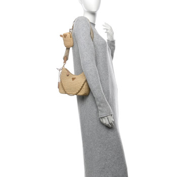PRADA Yarn Raffia Effect Crochet Re-Edition 2005 Shoulder Bag Naturale