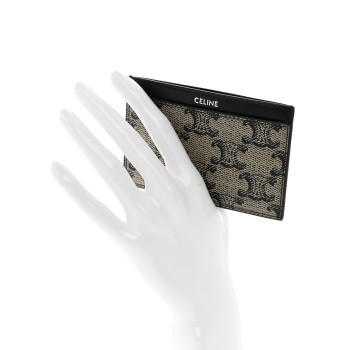CELINE Triomphe Canvas Card Holder Beige Black