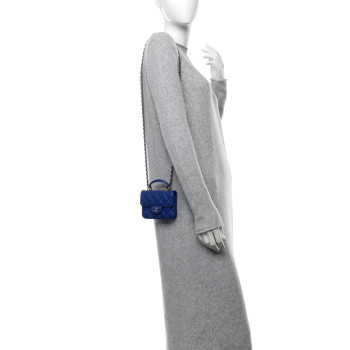 CHANEL Lambskin Quilted Top Handle Flap Coin Purse With Chain Blue