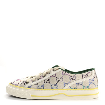 GUCCI Canvas Lame Crystal GG Monogram Womens 1977 Tennis Sneakers 40 Gardenia Silver Mystic White