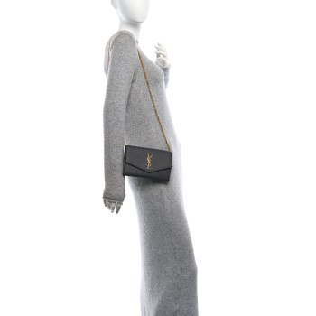 SAINT LAURENT Grain de Poudre Uptown Chain Wallet Storm