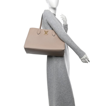 LOUIS VUITTON Grained Calfskin Lockme Shopper Greige