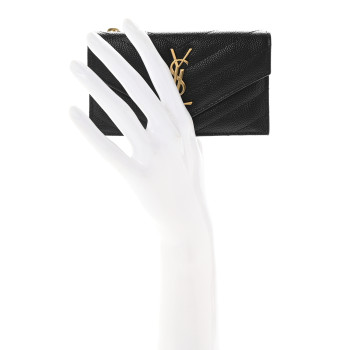 SAINT LAURENT Grain De Poudre Matelasse Chevron Monogram Compact Wallet Black