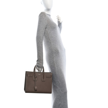 SAINT LAURENT Grained Calfskin Topstitch Small Classic Sac De Jour Taupe