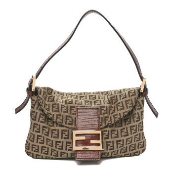 FENDI Zucchino Vitello Baguette Mogano Panna Bruciato