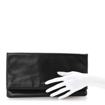 SAINT LAURENT Smooth Calfskin Letters Fold-Over Clutch Black