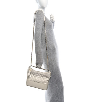 CHANEL Patent Goatskin Quilted Medium Gabrielle Hobo White