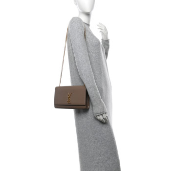 SAINT LAURENT Grain De Poudre Medium Monogram Kate Satchel Dark Beige