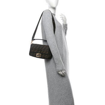 FENDI Fabric Jacquard FF 1974 Medium Baguette Tobacco Moro Black