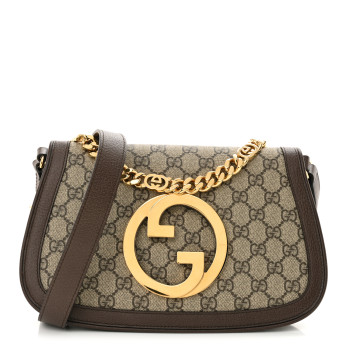 GUCCI GG Supreme Monogram Textured Dollar Calfskin Blondie Chain Shoulder Flap Bag Beige Ebony New Acero