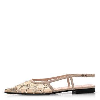 GUCCI Suede Mesh Crystal GG Monogram Slingback Ballet Flats 38 Light Powder Skin Rose