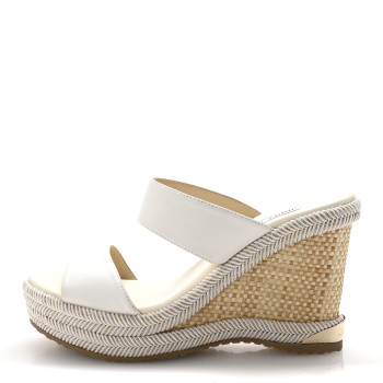 JIMMY CHOO Calfskin Raffia Parker 100 Wedge Sandals 37 Milk