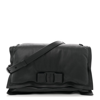 SALVATORE FERRAGAMO Calfskin Medium Viva Bow Shoulder Bag Black