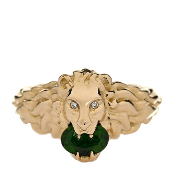 GUCCI 18K Yellow Gold Diamond Chrome Diopside Lion Head Ring 58 8.5
