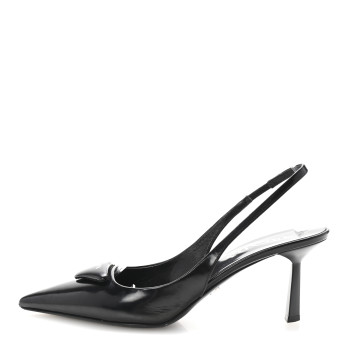 PRADA Spazzolato Triangle Logo Pointed Toe 75mm Slingback Pumps 36 Black