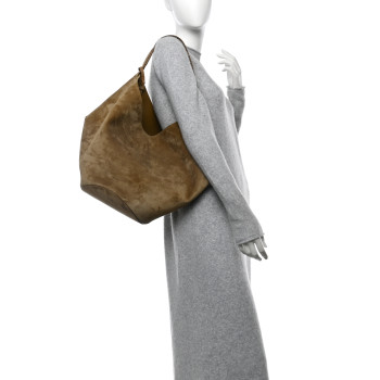KHAITE Suede Calfskin Medium Lotus Tote Mud