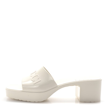 GUCCI Rubber Gucci Logo Womens Platform 20/60mm Slide Sandals 39 Mystic White