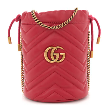 GUCCI Calfskin Matelasse Mini GG Marmont 2.0 Bucket Bag Hibiscus Red
