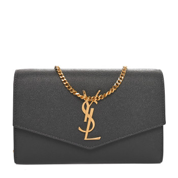 SAINT LAURENT Grain de Poudre Uptown Chain Wallet Storm