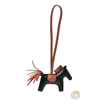 HERMES Milo Lambskin Grigri Rodeo Horse Bag Charm PM Black Sienne Gold