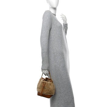 SAINT LAURENT Shearling Calfskin Small Emmanuelle Bucket Bag Natural Beige Brick
