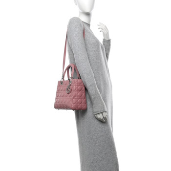CHRISTIAN DIOR Lambskin Cannage Medium Lady Dior Pink