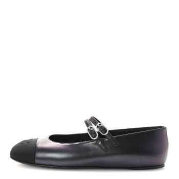 CHANEL Lambskin Grosgrain Pearl Mary Jane Flats 38.5 Black