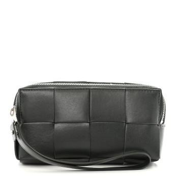 BOTTEGA VENETA Nappa Maxi Intrecciato Cassette Wristlet Pouch Dark Moss