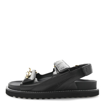 LOUIS VUITTON Lambskin Chain Link Paseo Flat Comfort Sandals 39 Black