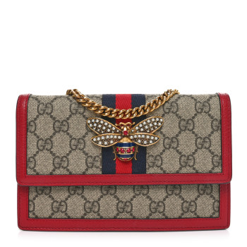 GUCCI GG Supreme Monogram Web Queen Margaret Chain Wallet Red