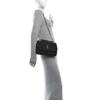 SAINT LAURENT Raffia Monogram Medium Jamie Black