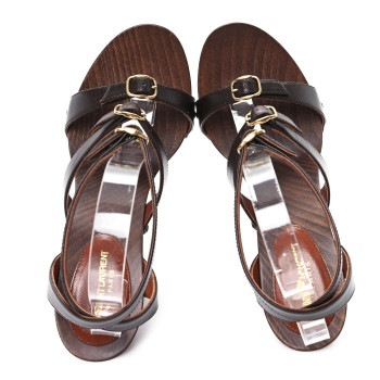 SAINT LAURENT Calfskin Joan 100 Sandals 38 Brown