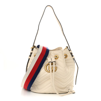 GUCCI Calfskin Matelasse Sylvie Web GG Marmont Bucket Bag White