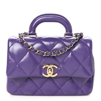 CHANEL Shiny Lambskin Quilted Mini Coco Trip Flap Bag Purple