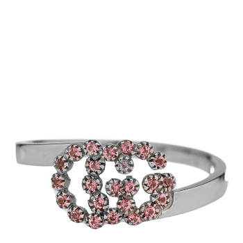 GUCCI 18K White Gold Pink Topaz Running G Ring 53 6.25