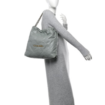 CHANEL Shiny Calfskin Quilted Chanel 22 Light Blue