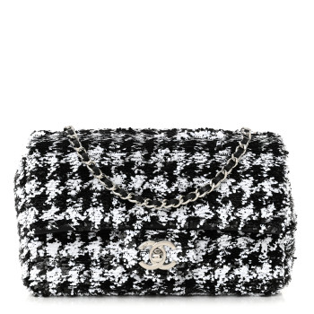 CHANEL Sequin Houndstooth Small Flap Black White