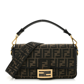 FENDI Fabric Jacquard FF 1974 Medium Baguette Tobacco Moro Black