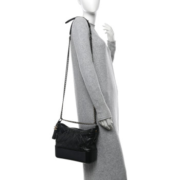 CHANEL Aged Calfskin Quilted Medium Gabrielle Hobo Black
