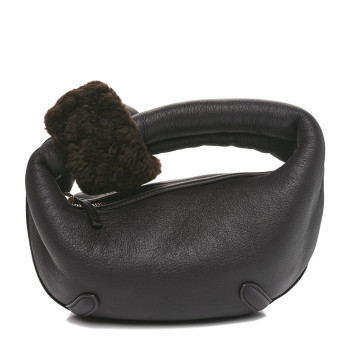 BOTTEGA VENETA Calfskin Shearling Aviator Mini Jodie Dark Brown Fondant