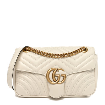 GUCCI Calfskin Matelasse Small GG Marmont Shoulder Bag  White