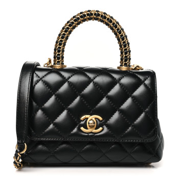 CHANEL Calfskin Quilted Extra Mini Coco Handle Flap Black