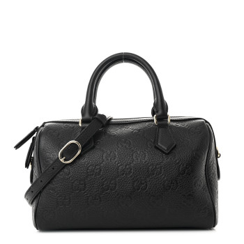 GUCCI Calfskin GG Emblem Medium Boston Bag Black