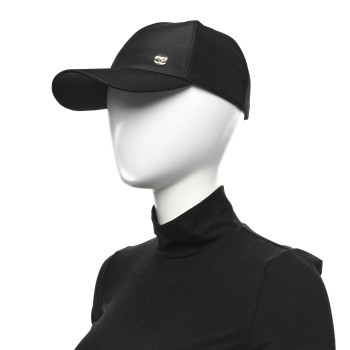 CHANEL Silk CC Cap Hat M Black Pearly White