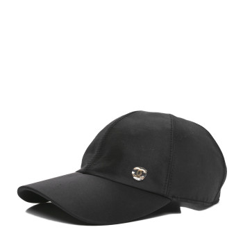CHANEL Silk CC Cap Hat M Black Pearly White