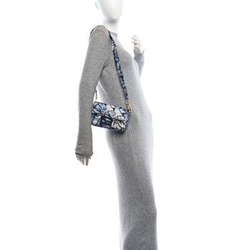 FENDI X JOSHUA VIDES Nylon Flower Clouds Print Mini Belt Baguette White Celeste Black